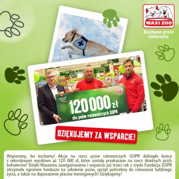 Akcja charytatywna na rzecz psów ratowniczych GOPR -„Przyjaźń Łączy – Wspólnie dla Zwierząt” bije kolejny rekord – zebrano 120 000 złotych!