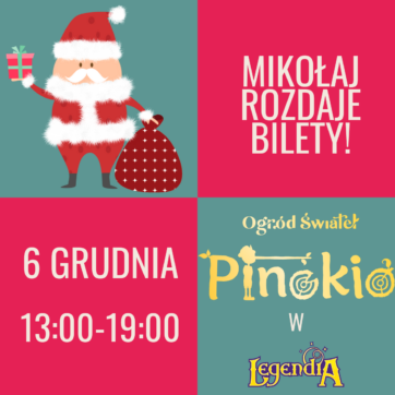 Święty Mikołaj rozdaje wejściówki do Ogrodu Świateł Pinokio